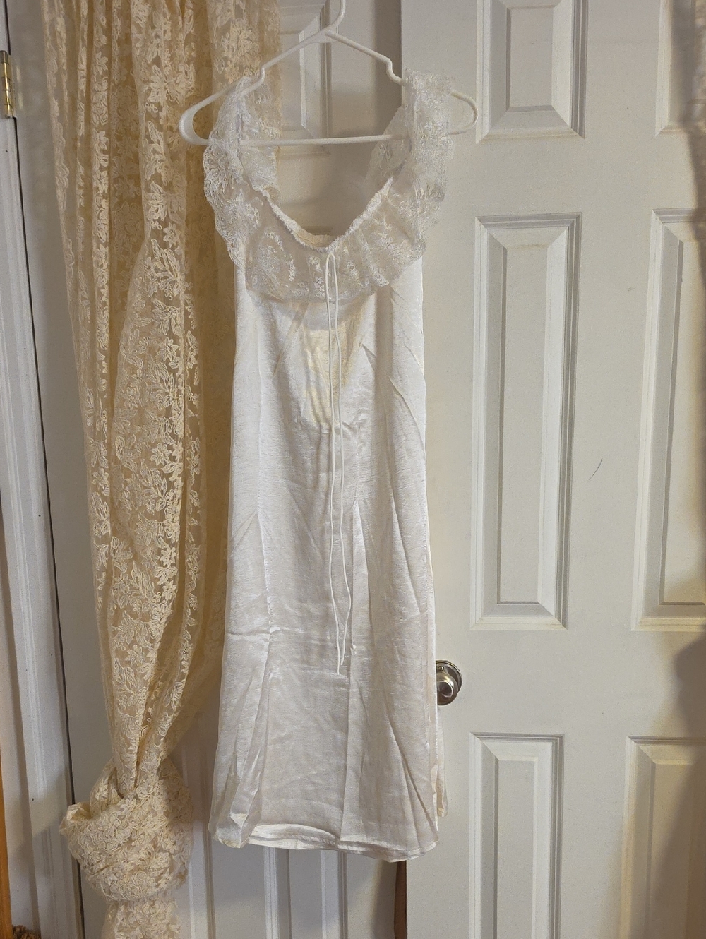 White Lace Trim Slip Dress With Frill Collar